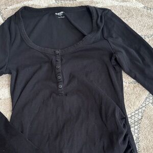 Old Navy Women's Classic Black Buttoned Long Sleeve Tee